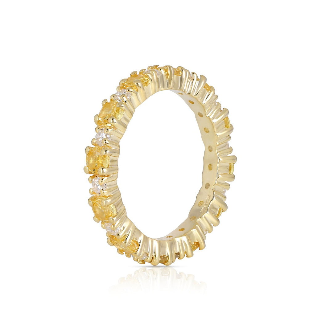 Sterling Silver Yellow Crystal Quartz CZ Eternity Band Ring