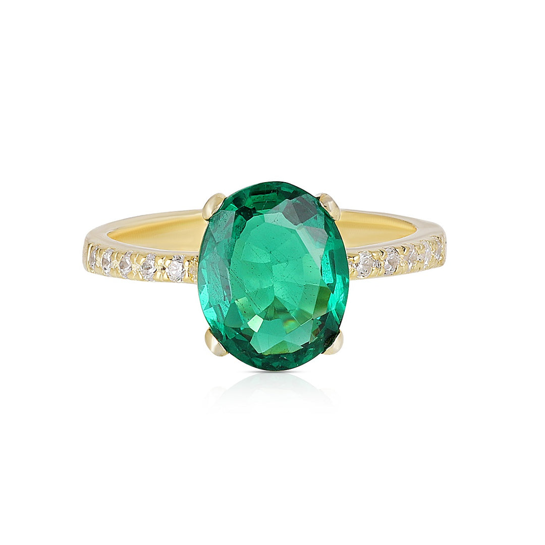 Green Crystal Quartz and Cubic Zirconia Silver Ring