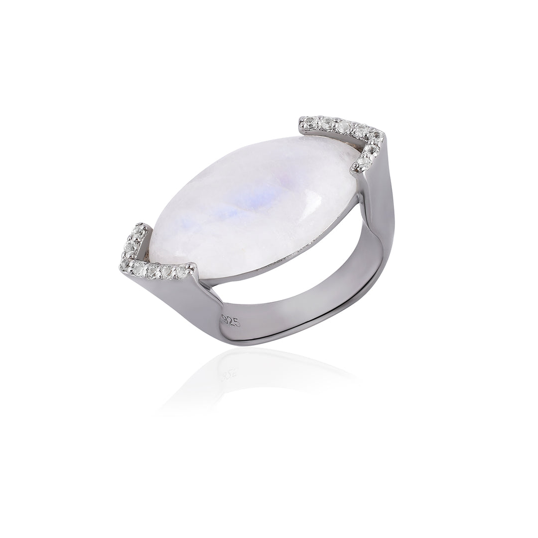 Rainbow Moonstone and White Topaz Silver Ring