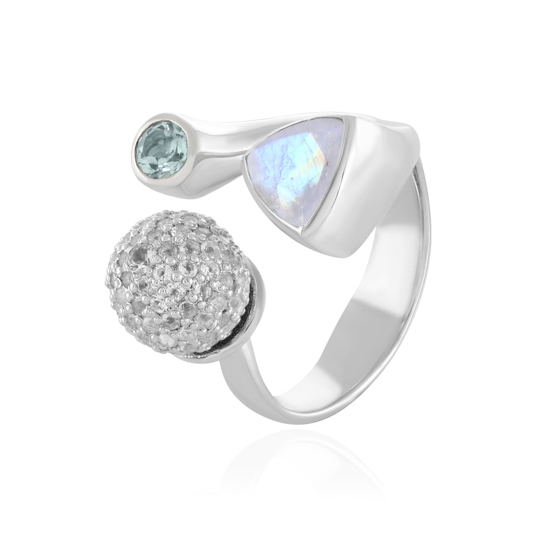 Moonstone and Topaz Open Silver Ring