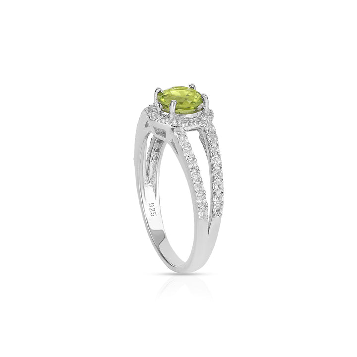 Peridot with Topaz Halo Silver Ring