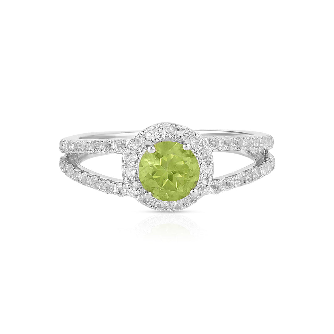 Peridot with Topaz Halo Silver Ring