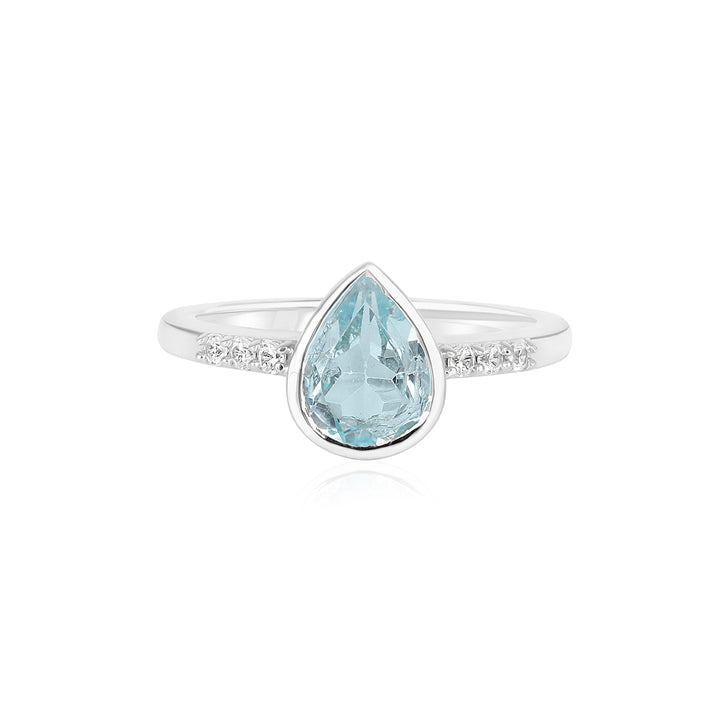 Sky Blue Topaz with Zircon Silver Ring