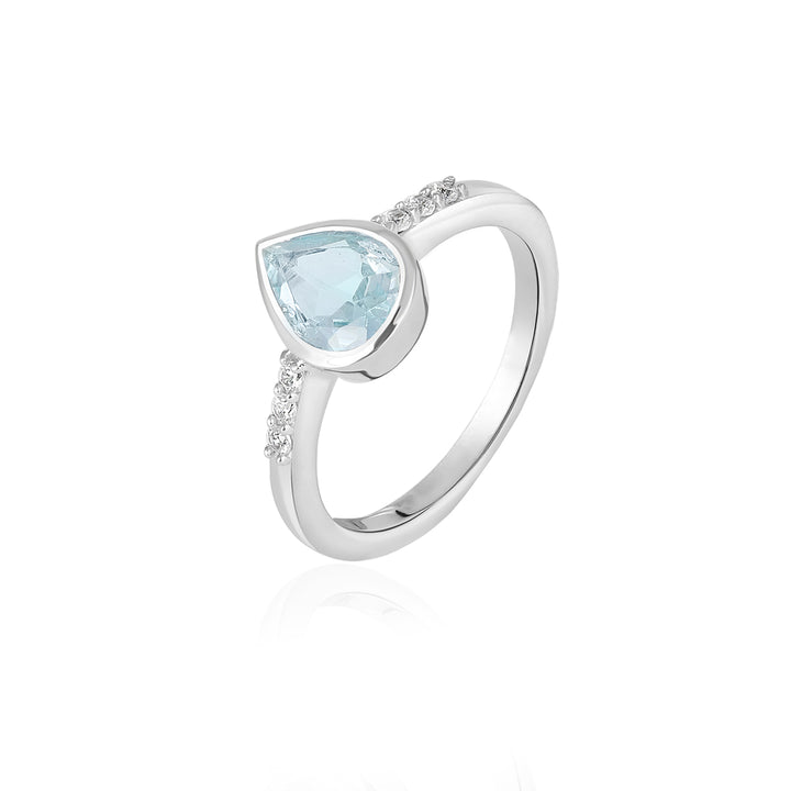 Sky Blue Topaz with Zircon Silver Ring