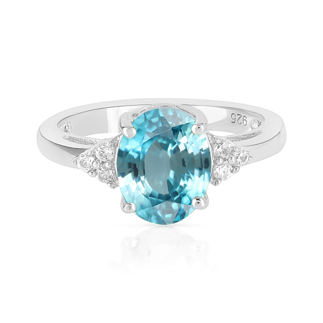 Blue Zircon with Accents Silver Ring