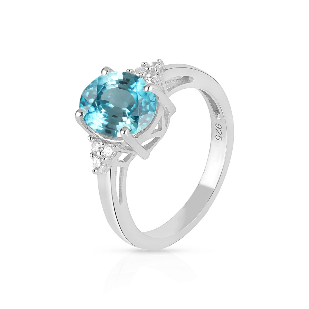 Blue Zircon with Accents Silver Ring