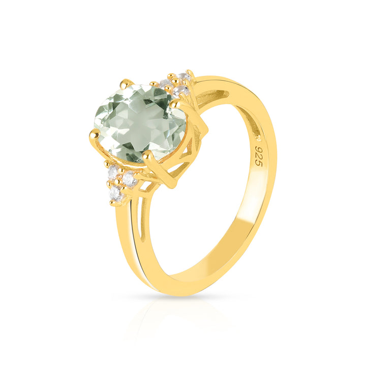 Green Amethyst with Accents Silver Ring