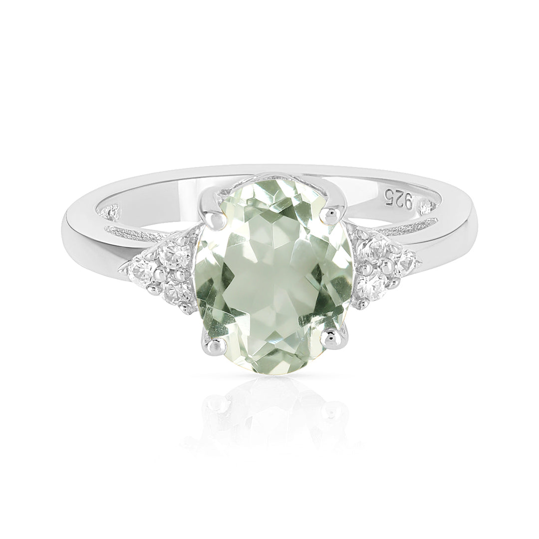 Green Amethyst with Accents Silver Ring