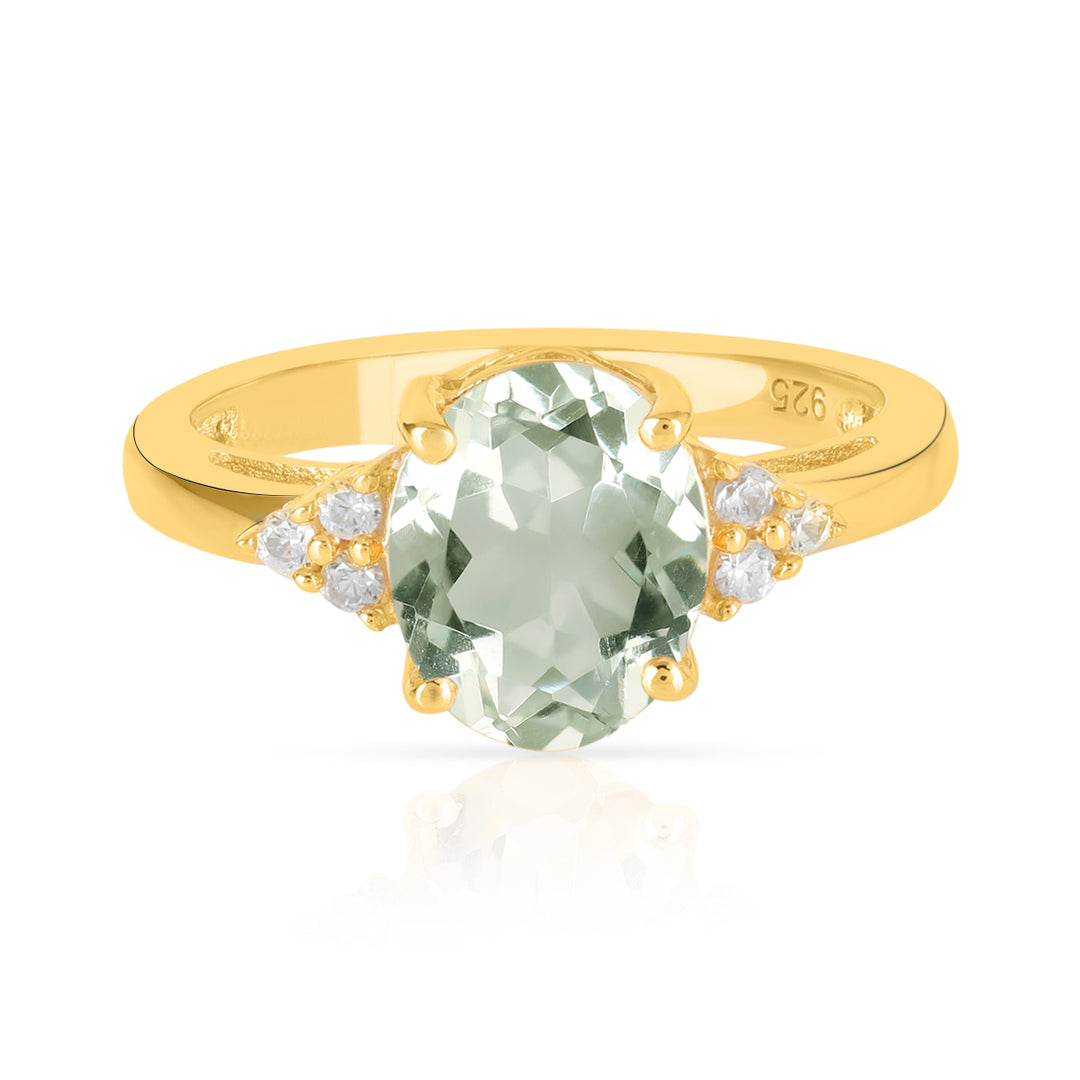 Green Amethyst with Accents Silver Ring