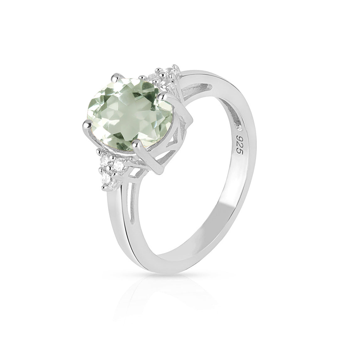 Green Amethyst with Accents Silver Ring