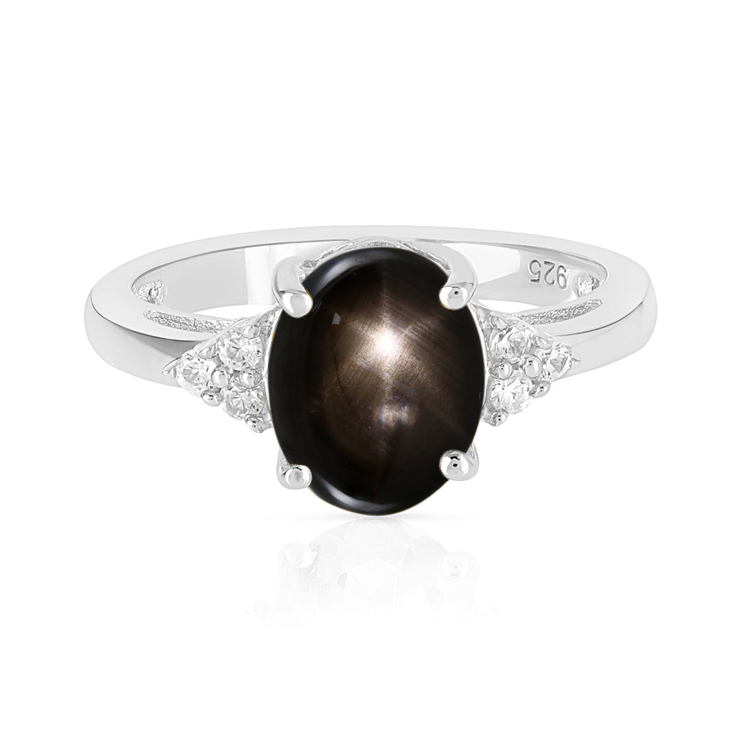 Black Star Sapphire with Accents Silver Ring