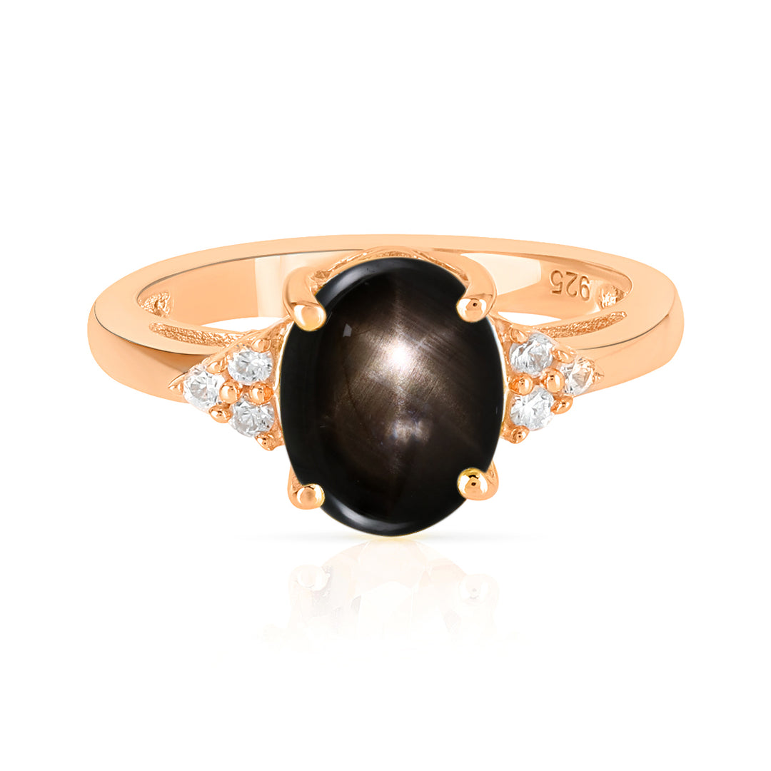 Black Star Sapphire with Accents Silver Ring