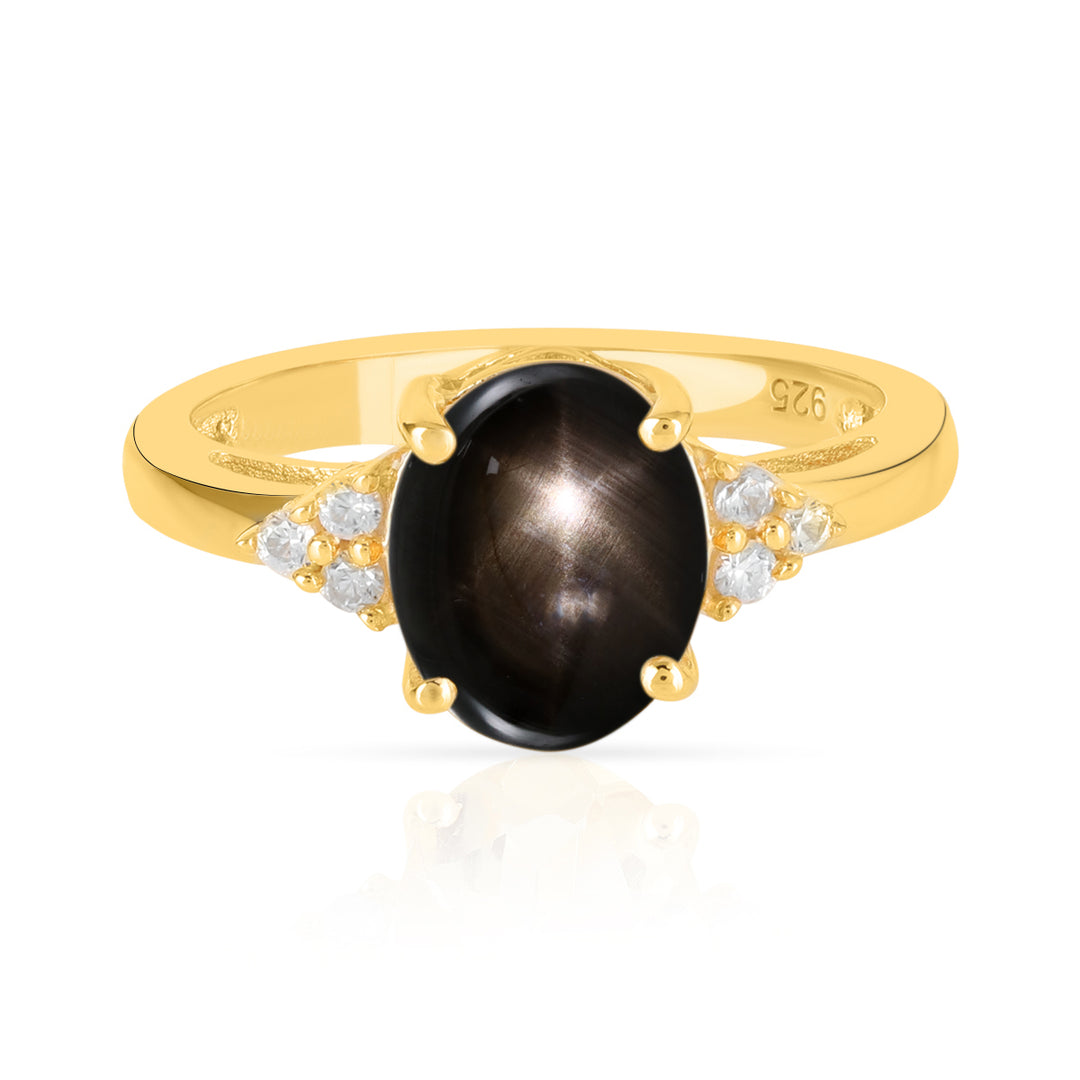 Black Star Sapphire with Accents Silver Ring