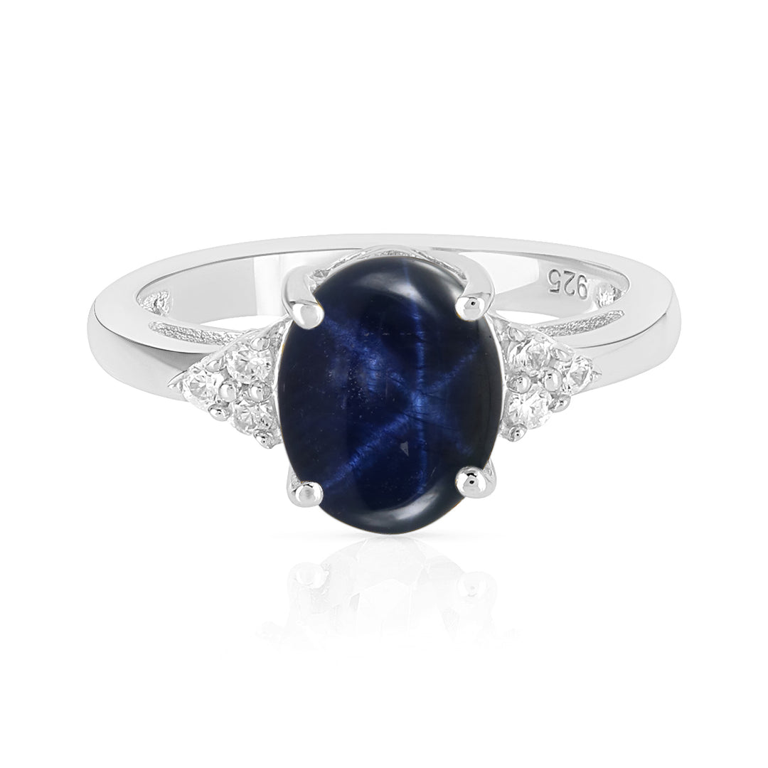 Diffusion Blue Star with Accents Silver Ring