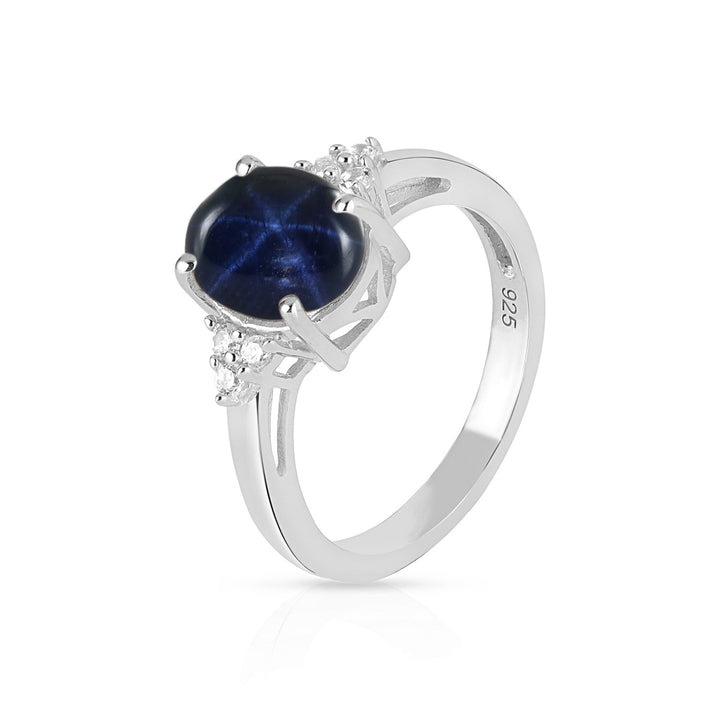 Diffusion Blue Star with Accents Silver Ring