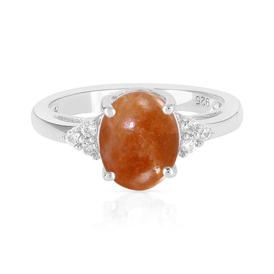 Sunstone with Accents Silver Ring