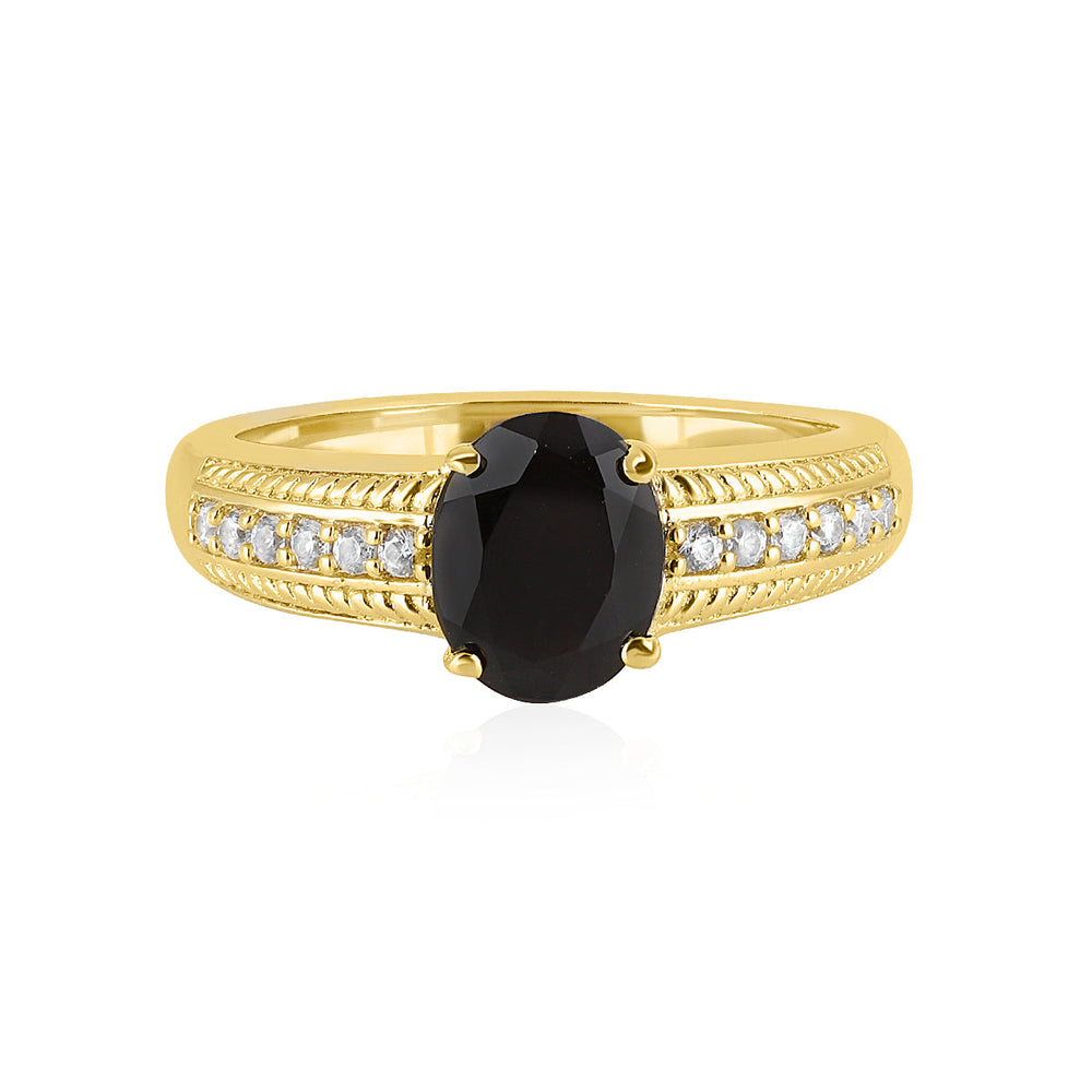 Black Onyx and Zircon Silver Ring