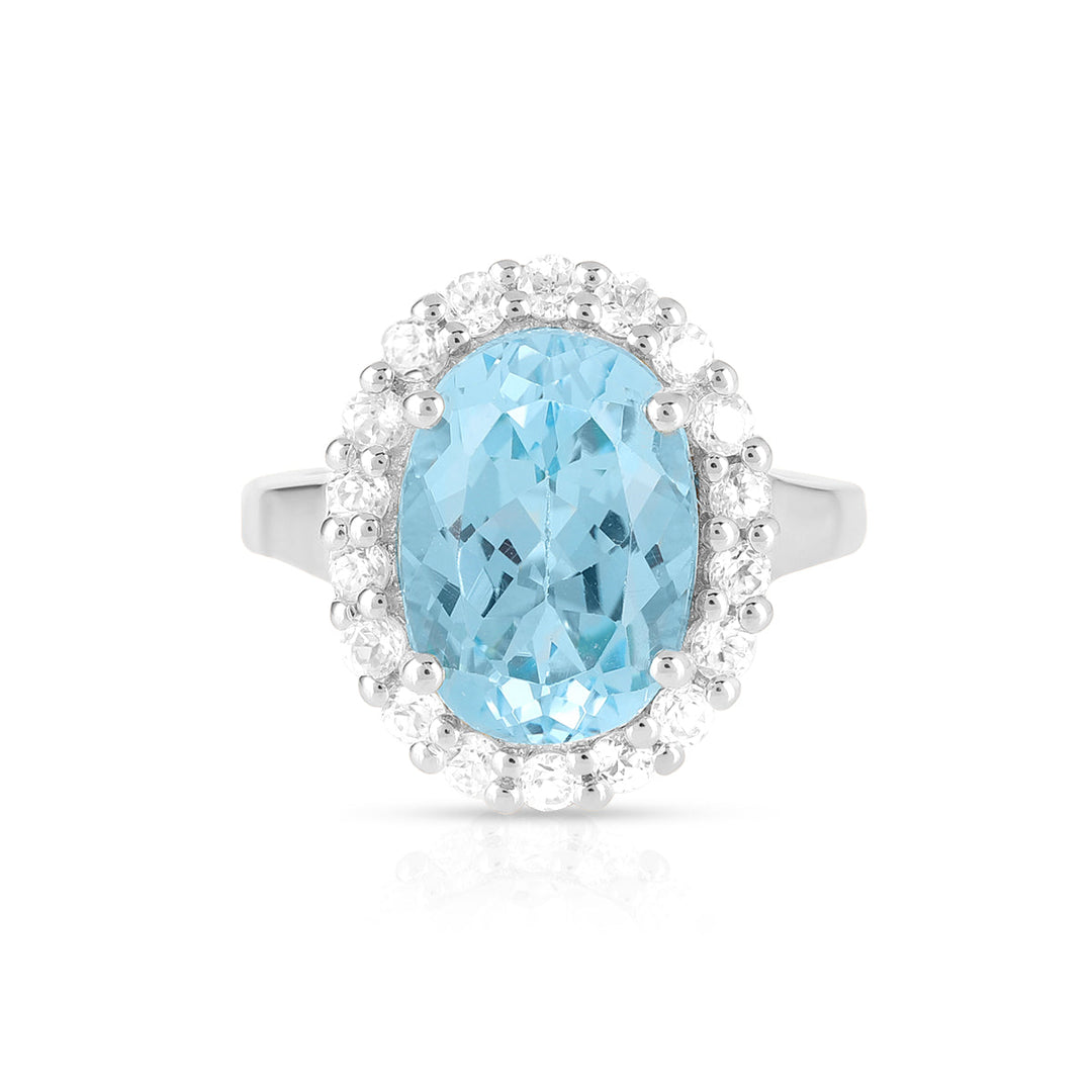 Sky Blue Topaz Halo Silver Ring