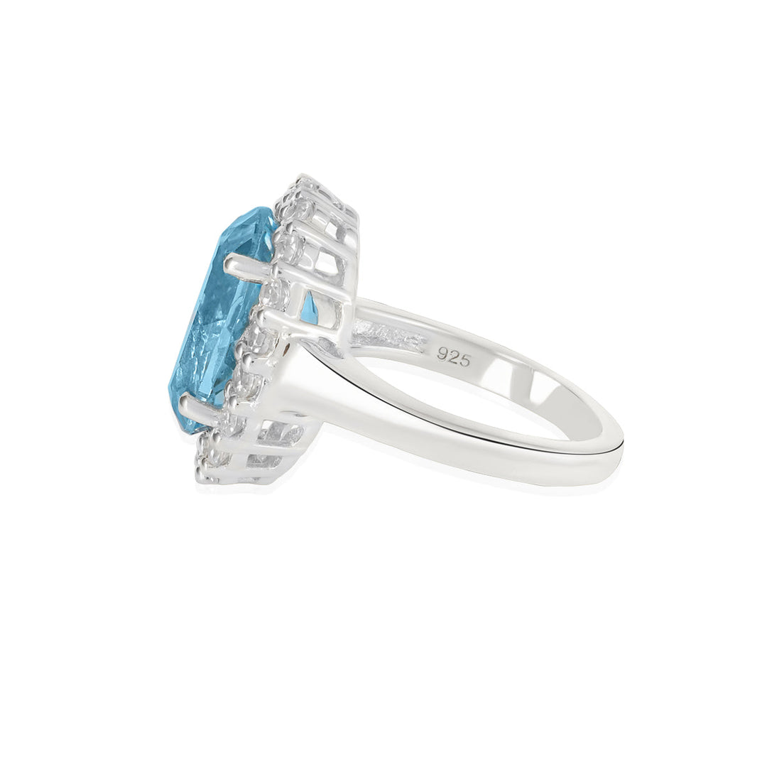 Sky Blue Topaz Halo Silver Ring