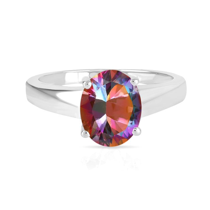 Mystic Topaz Solitaire Silver Ring