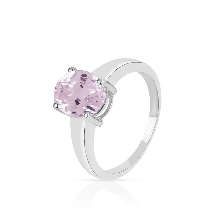 Kunzite Solitaire Silver Ring