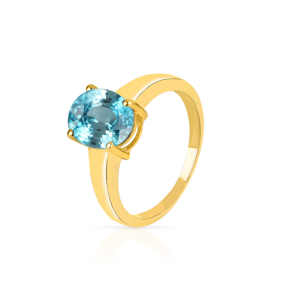 Blue Zircon Solitaire Silver Ring