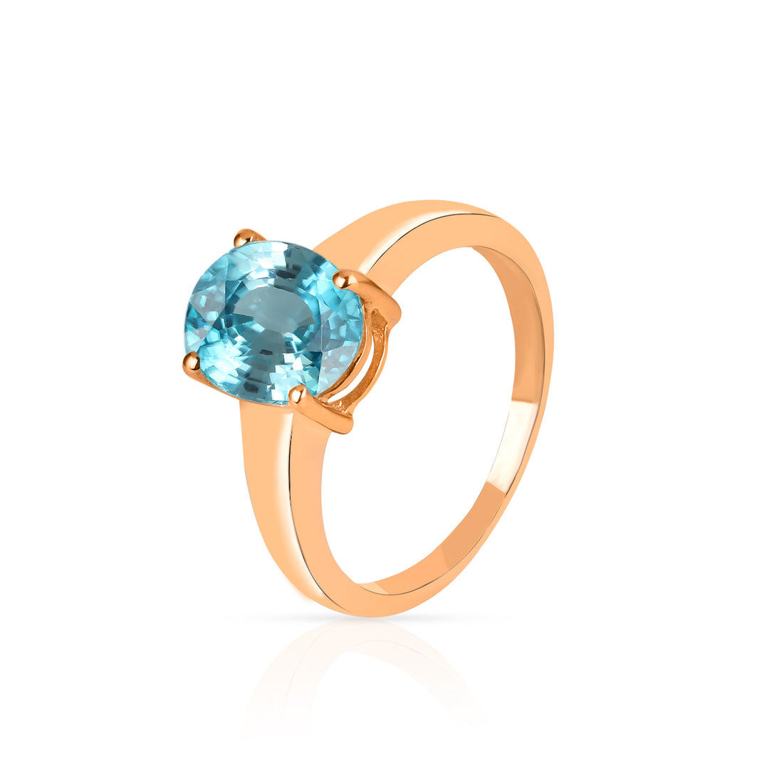 Blue Zircon Solitaire Silver Ring