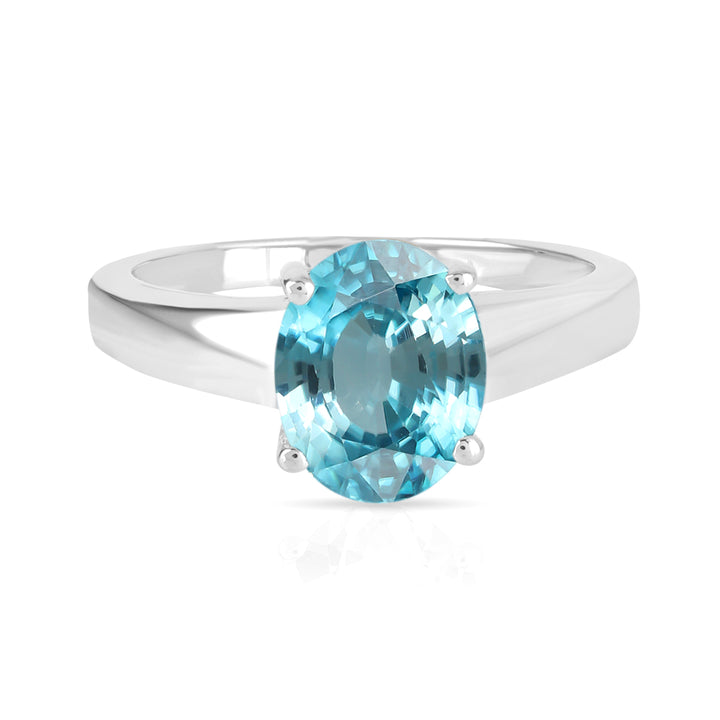 Blue Zircon Solitaire Silver Ring