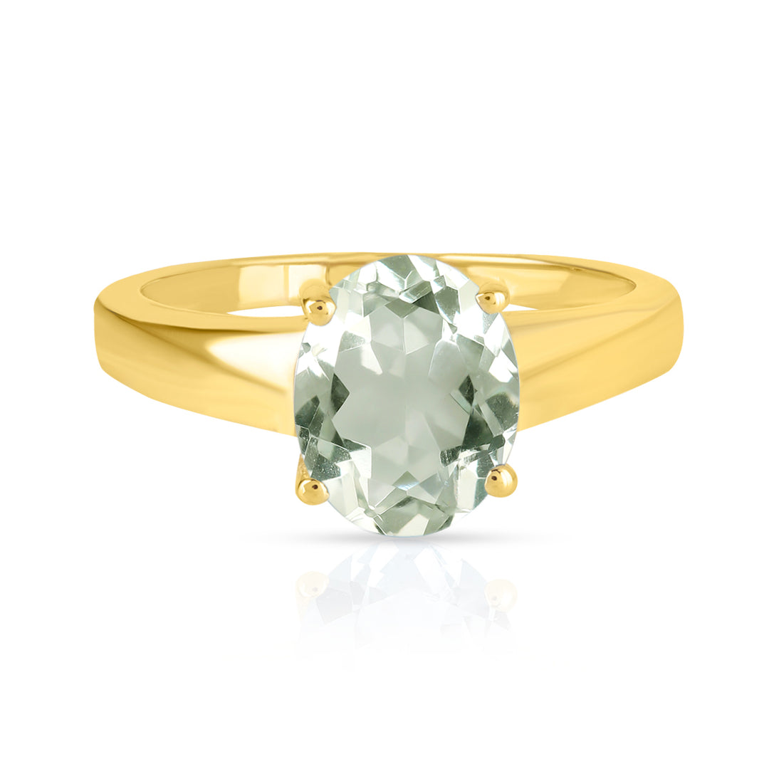 Green Amethyst Solitaire Silver Ring