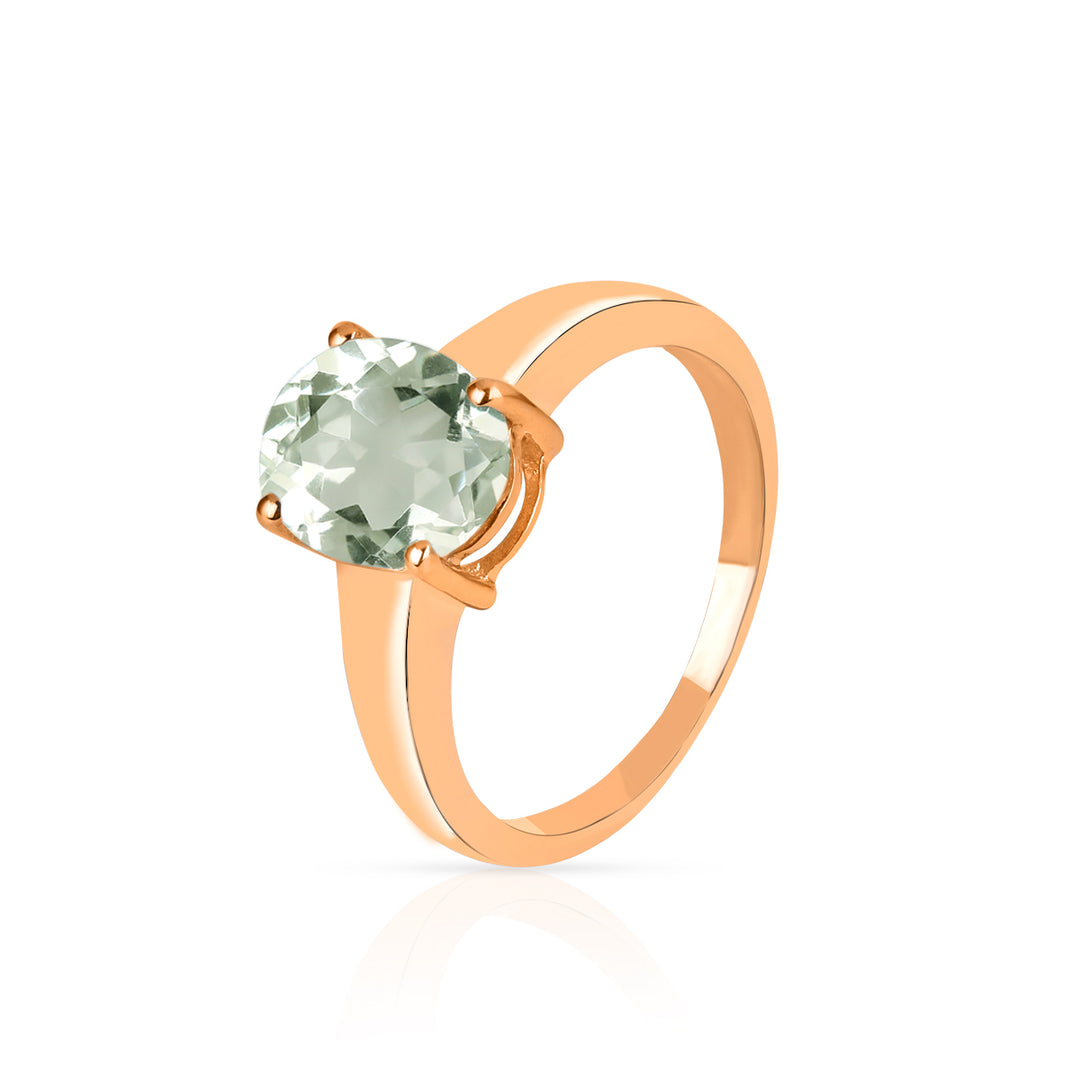 Green Amethyst Solitaire Silver Ring