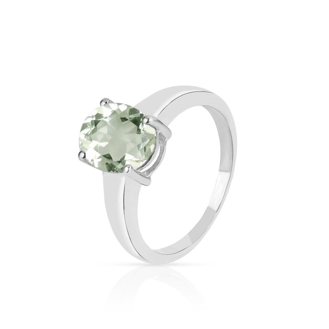 Green Amethyst Solitaire Silver Ring