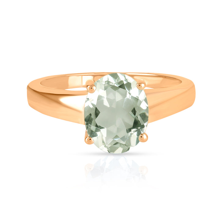 Green Amethyst Solitaire Silver Ring