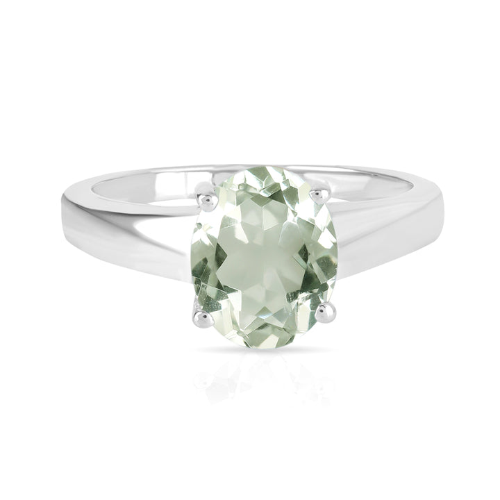 Green Amethyst Solitaire Silver Ring