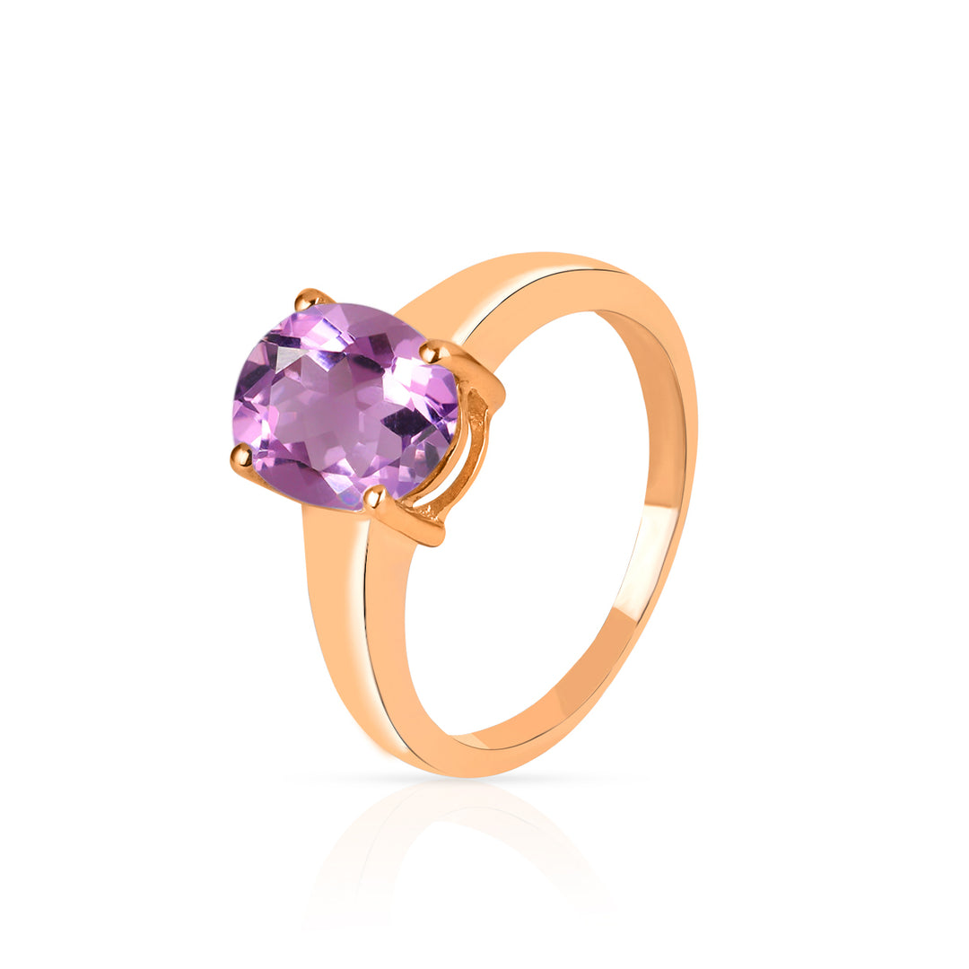 Pink Amethyst Solitaire Silver Ring