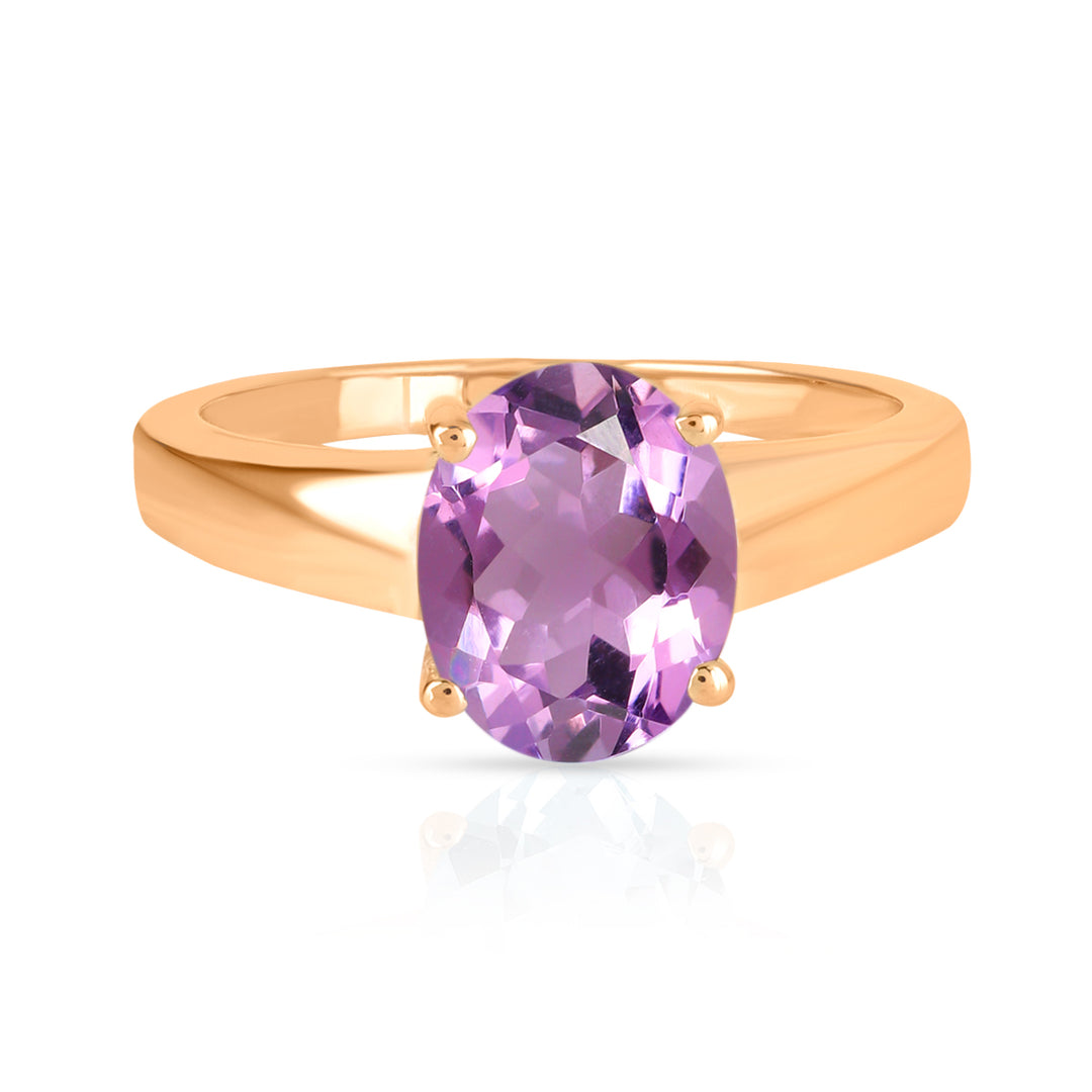 Pink Amethyst Solitaire Silver Ring