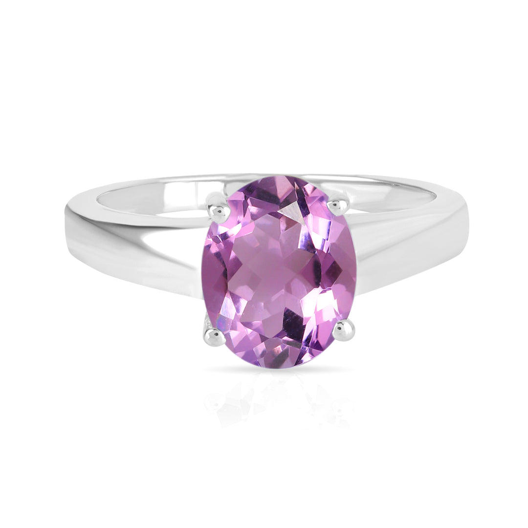 Pink Amethyst Solitaire Silver Ring