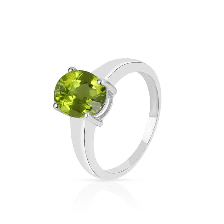 Peridot Solitaire Silver Ring