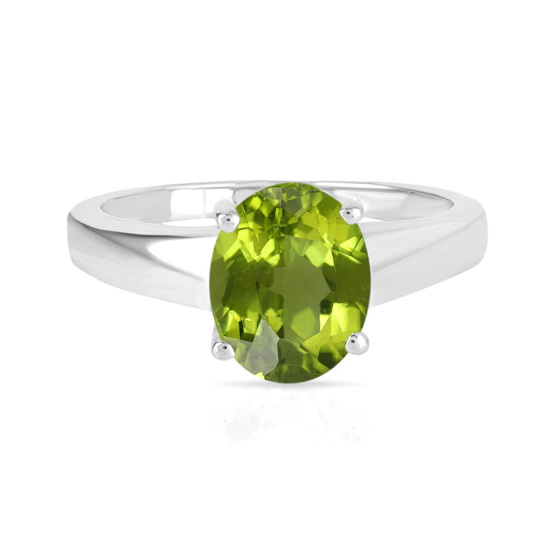 Peridot Solitaire Silver Ring