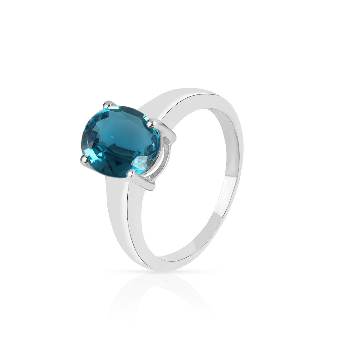 Teal Kyanite Solitaire Silver Ring