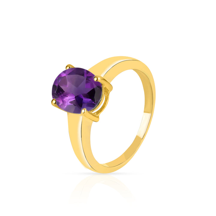 Amethyst Solitaire Silver Ring