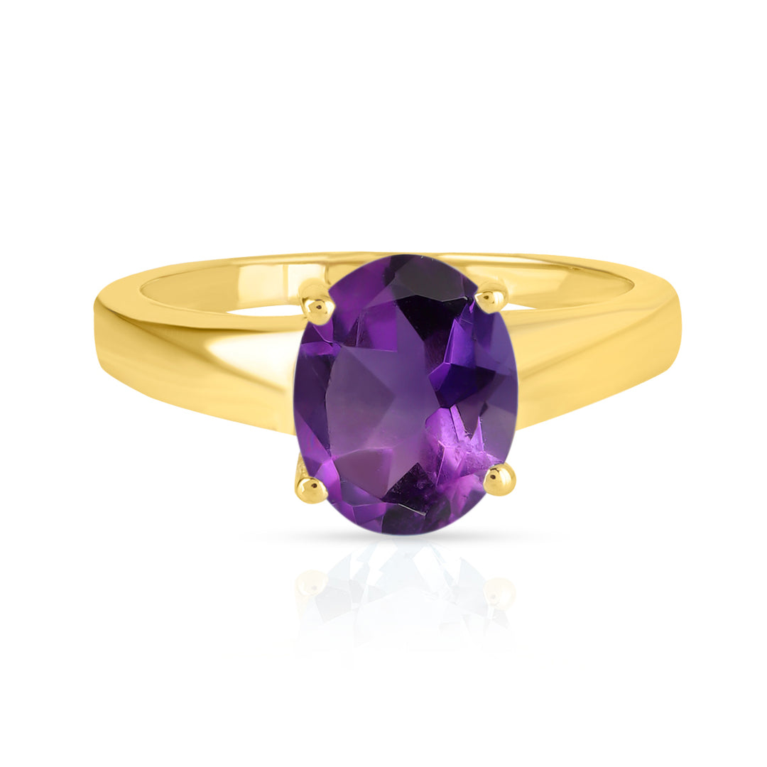 Amethyst Solitaire Silver Ring