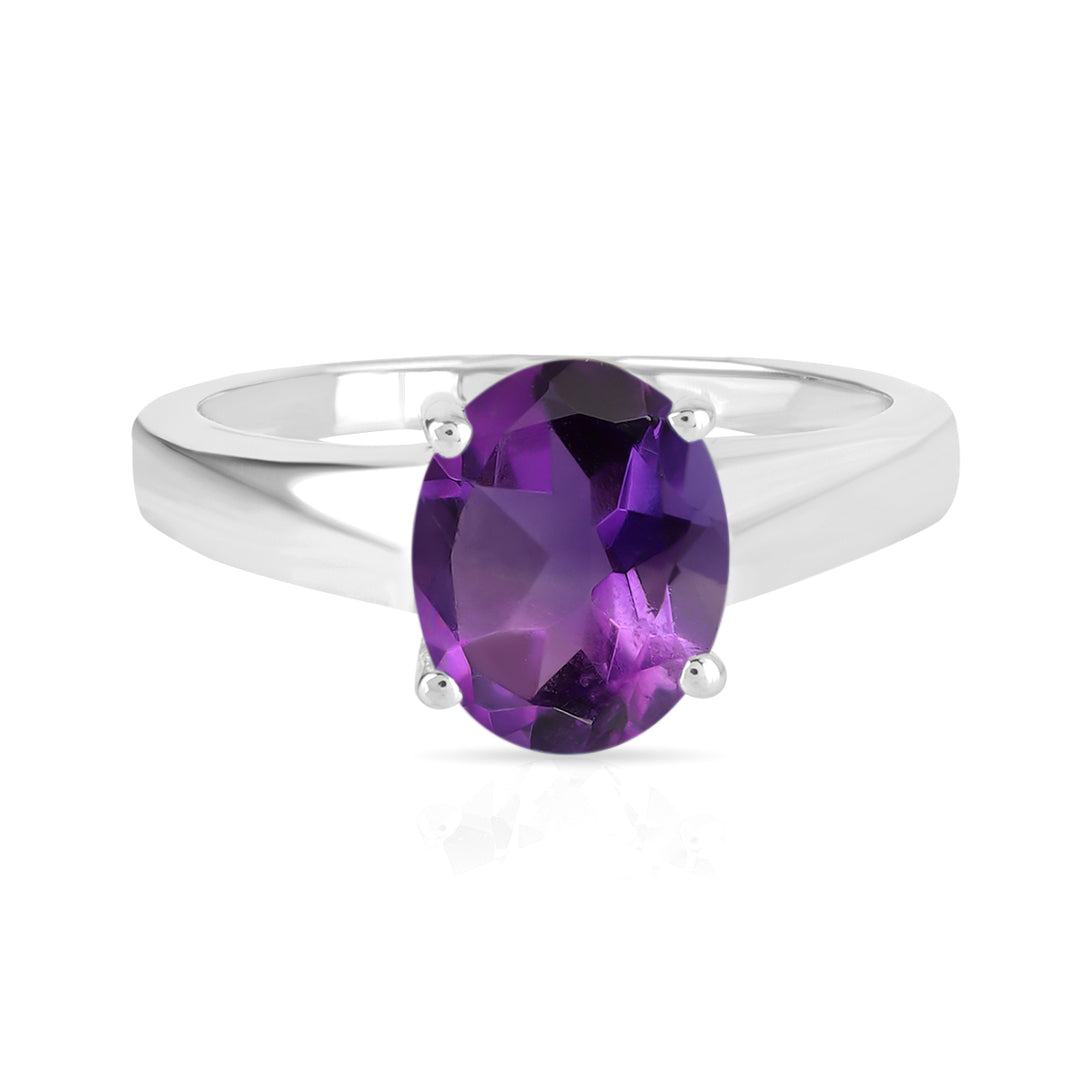 Amethyst Solitaire Silver Ring