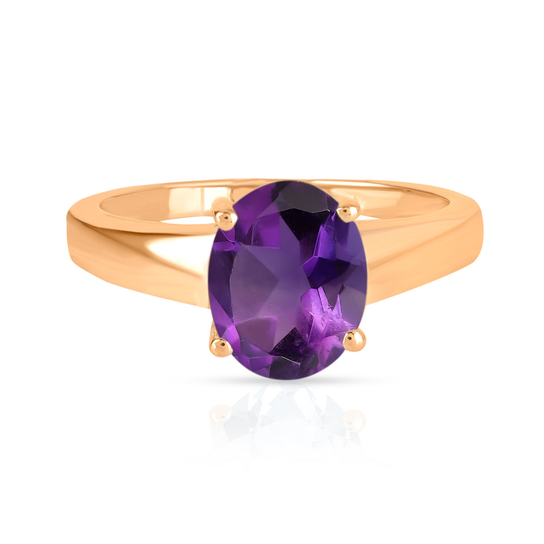 Amethyst Solitaire Silver Ring