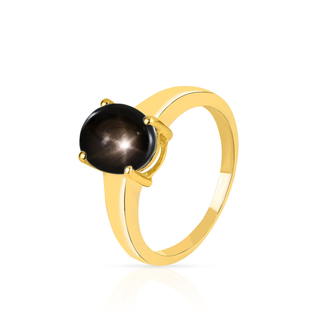 Black Star Sapphire Cabochon Silver Ring