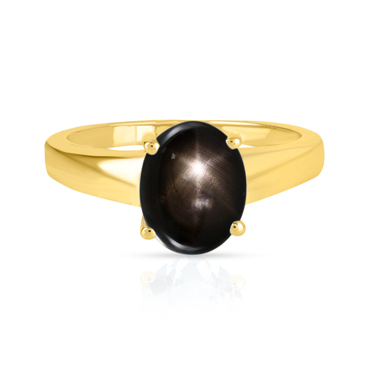 Black Star Sapphire Cabochon Silver Ring