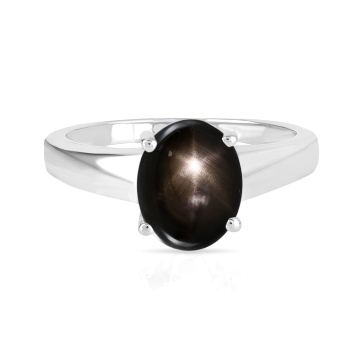 Black Star Sapphire Cabochon Silver Ring