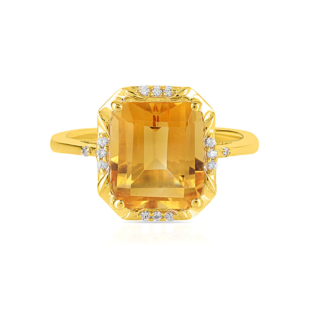 Citrine with Zircon Silver Ring