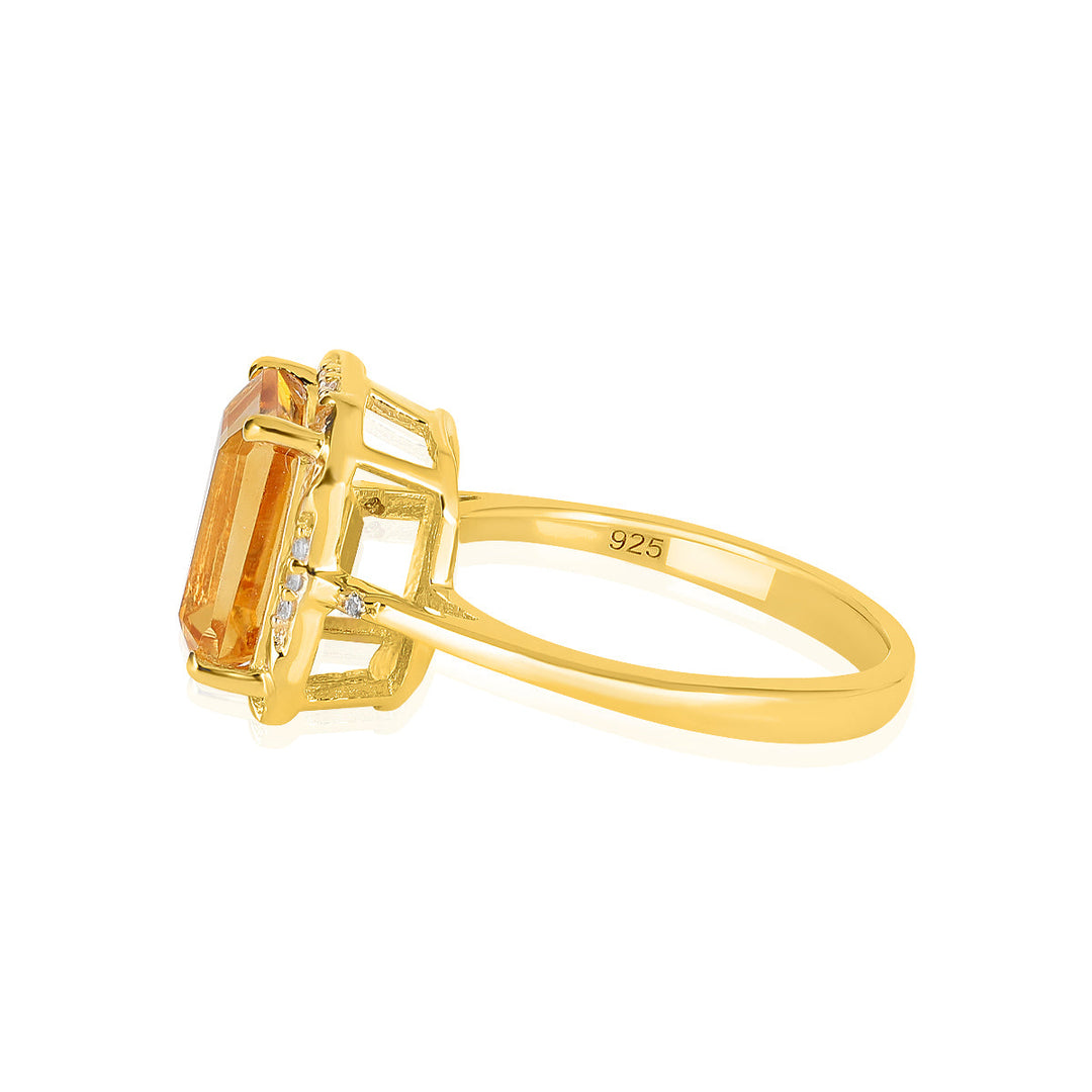 Citrine with Zircon Silver Ring