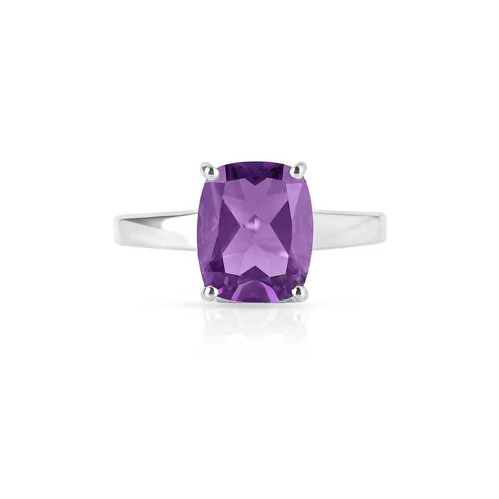 Amethyst Solitaire Silver Ring