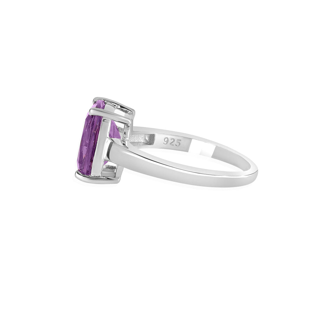 Amethyst Solitaire Silver Ring